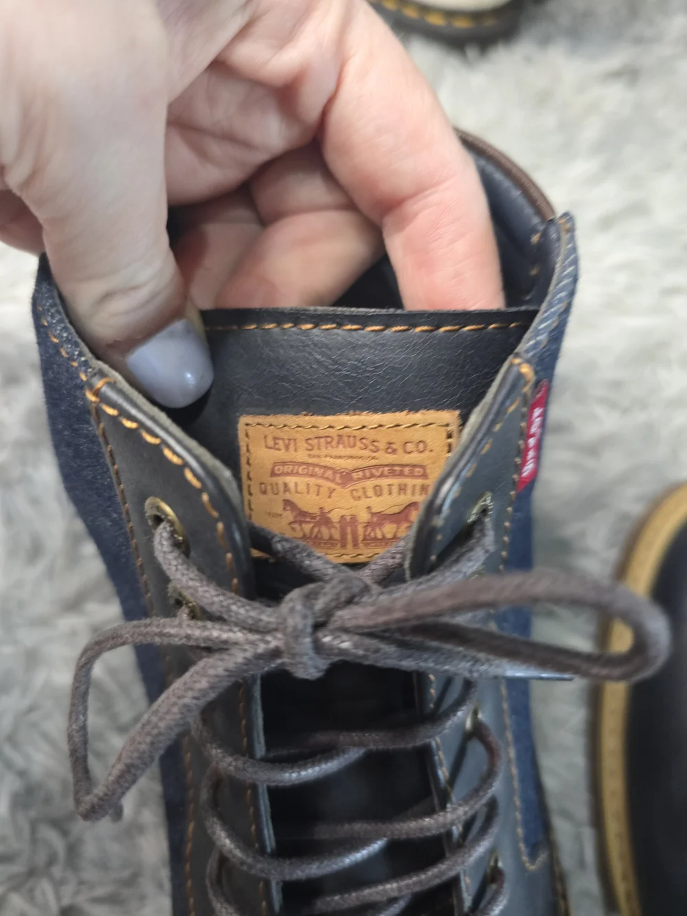 Levi's Men's Navy Denim and Leather Lace-Up Boots, Size 13